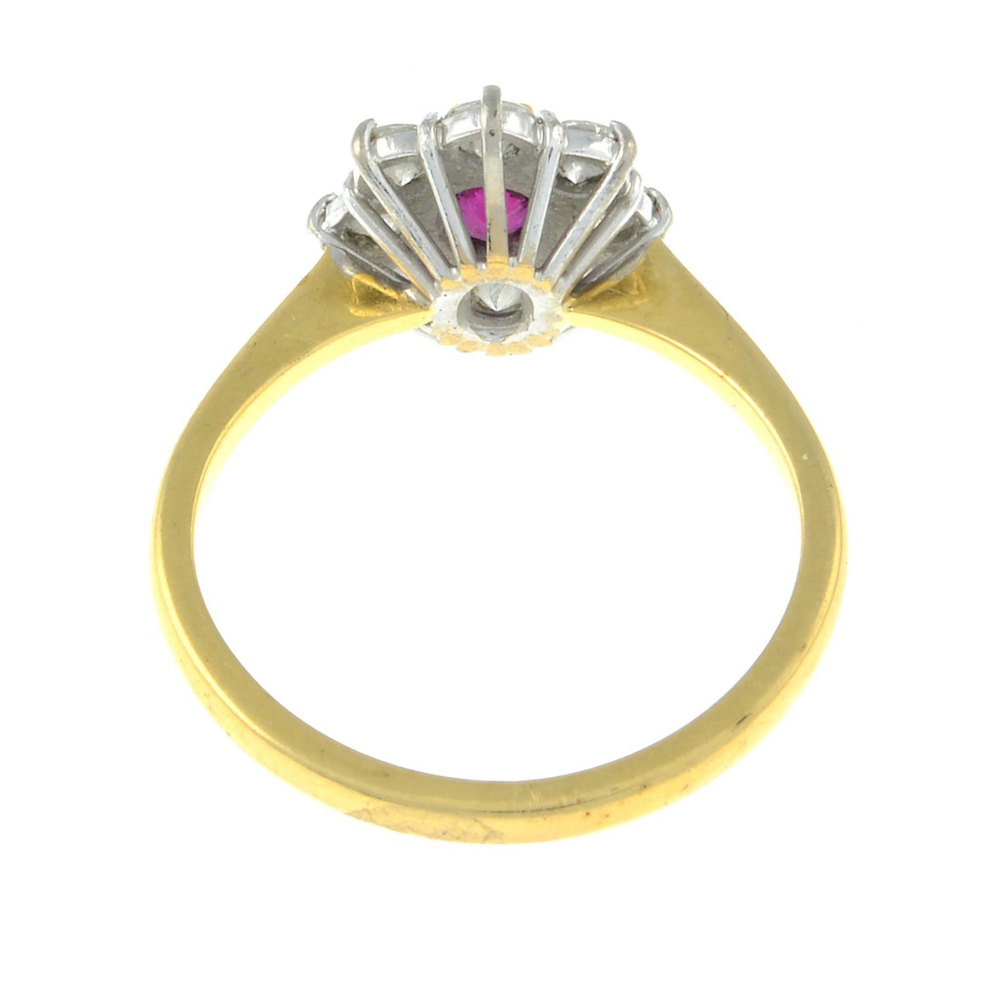 An 18ct gold ruby and brilliant-cut diamond cluster ring.Ruby calculated weight 0.61ct, - Image 3 of 3