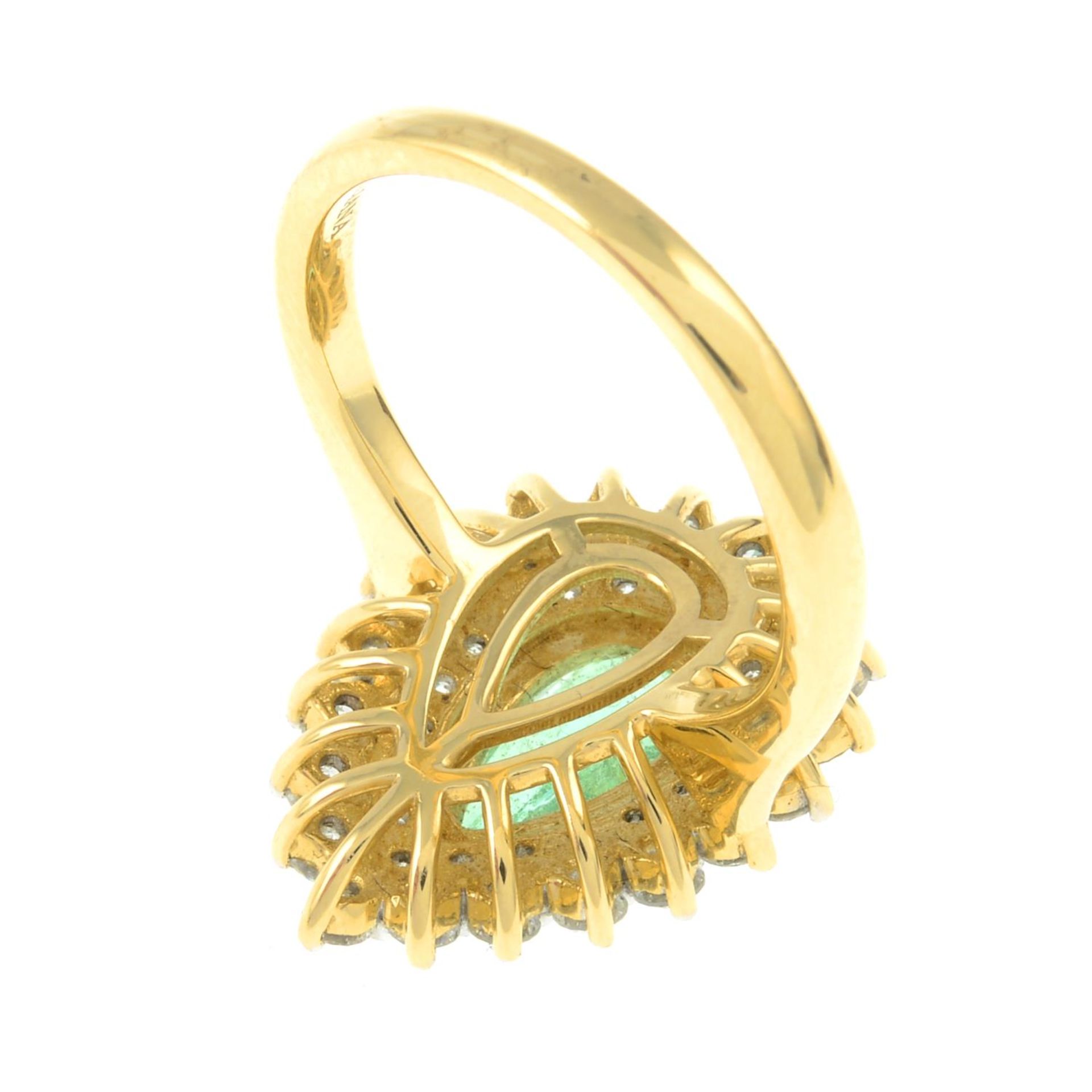 An 18ct gold emerald and brilliant-cut diamond pear-shape cluster ring.Emerald calculated weight - Image 3 of 3