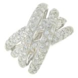 An 18ct gold pave-set diamond openwork dress ring.Estimated total diamond weight 0.75ct.Hallmarks