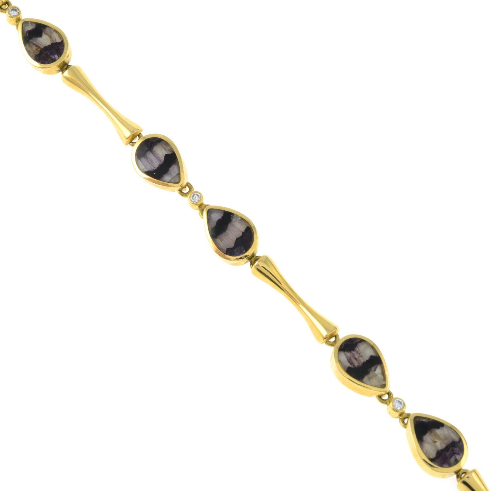 An 18ct gold blue John bracelet, with brilliant-cut diamond highlights and T-bar clasp.