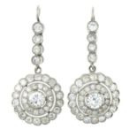 A pair of diamond cluster drop earrings.Estimated total diamond weight 3cts.Estimated total