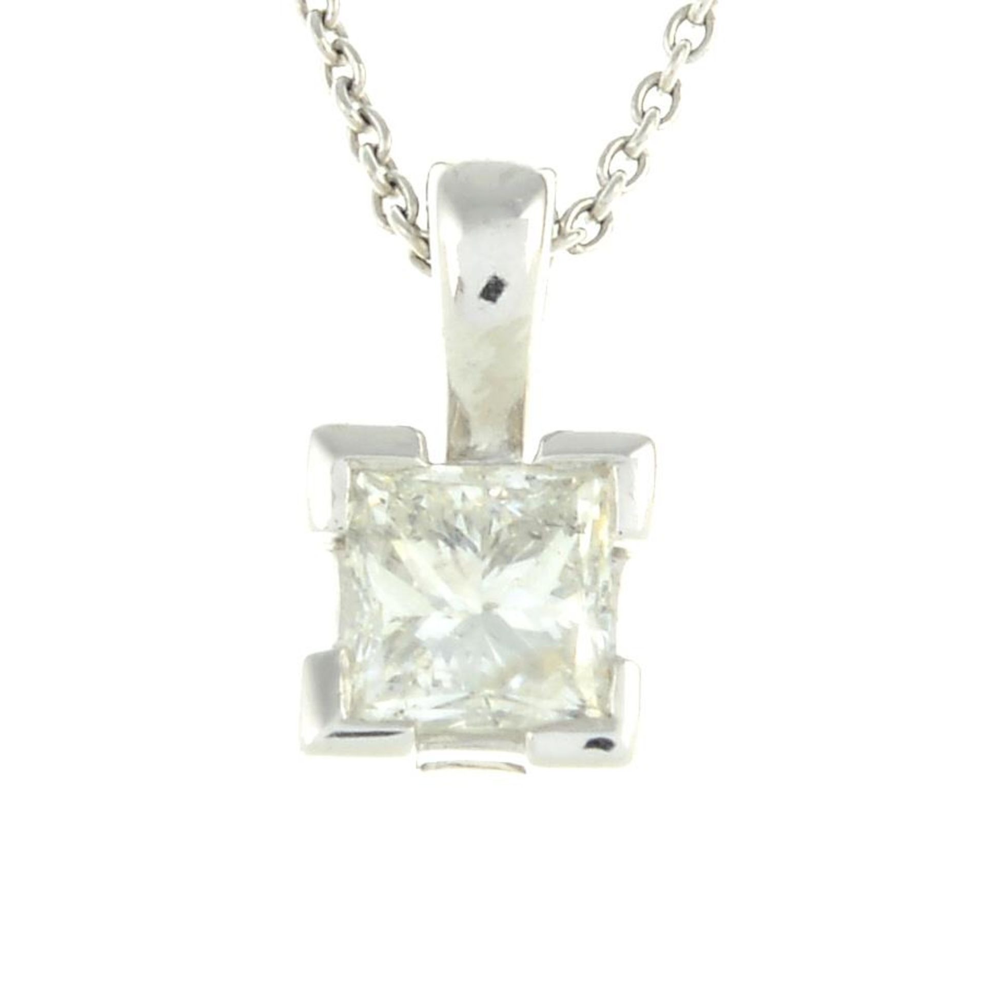 A platinum square-shape diamond pendant,