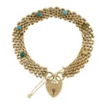 An Edwardian 9ct gold turquoise cabochon bracelet,