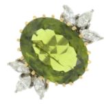 A peridot and marquise-shape diamond dress ring.