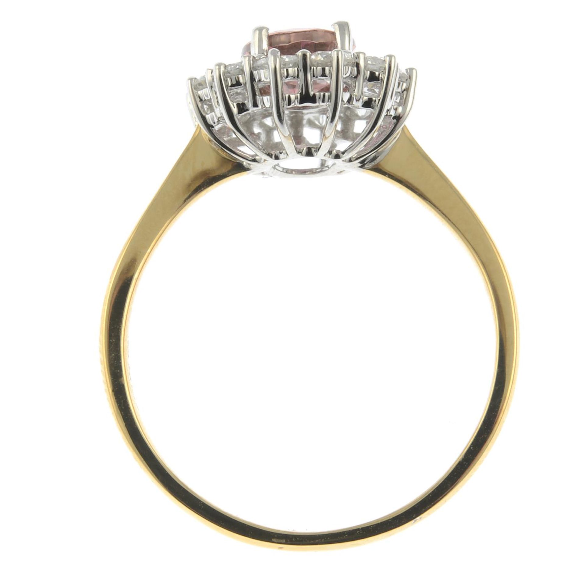 An 18ct gold pink tourmaline and brilliant-cut diamond cluster ring.Pink tourmaline 1.31cts.Diamond - Image 4 of 4