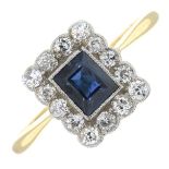 A mid 20th century 18ct gold sapphire and brilliant-cut diamond cluster ring.Estimated total