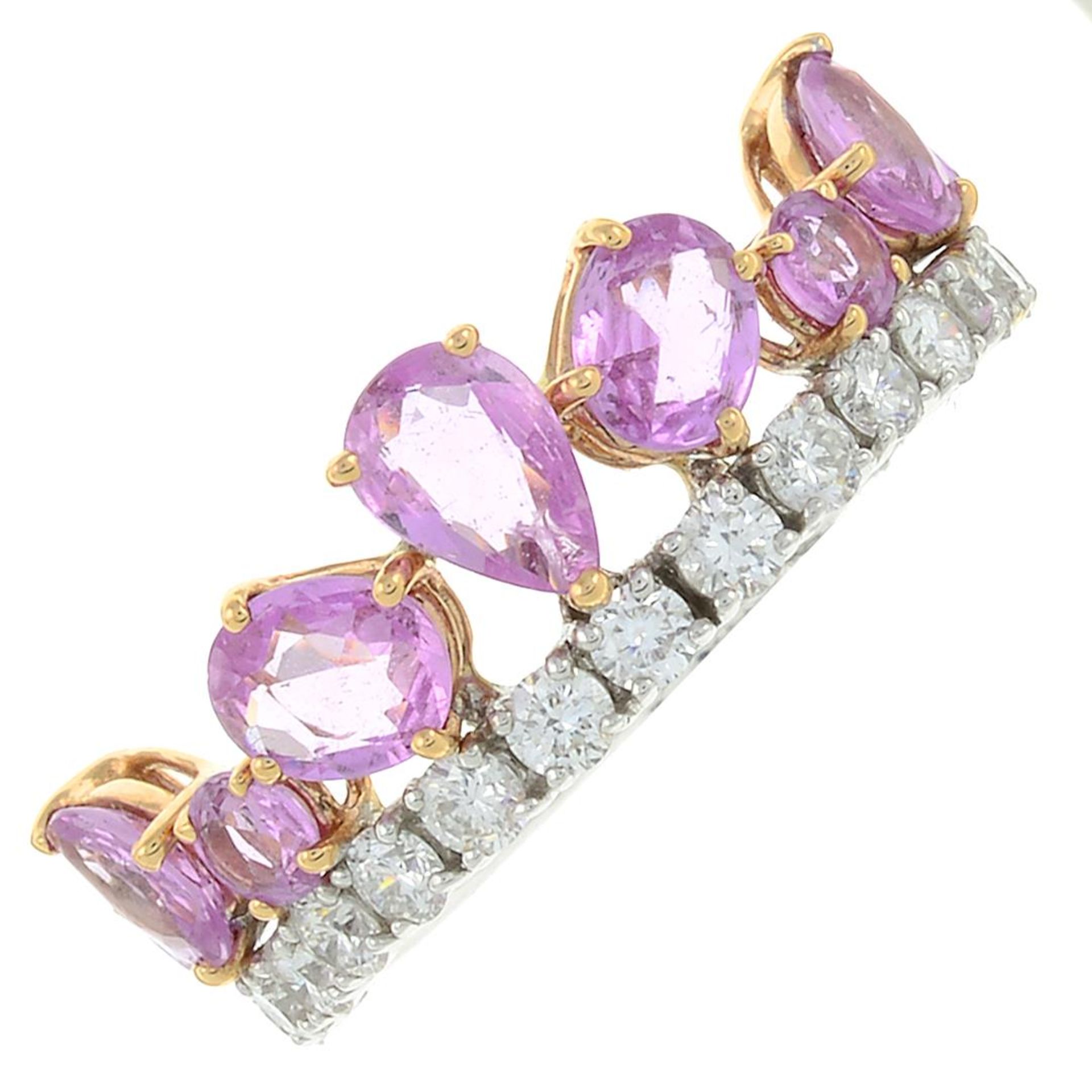 An 18ct gold pink sapphire and brilliant-cut diamond 'Beneath the Rose' tiara ring.