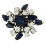 A sapphire and brilliant-cut diamond dress ring.Estimated total diamond weight 0.85ct,