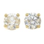 A pair of 9ct gold brilliant-cut diamond single-stone earrings.Estimated total diamond weight