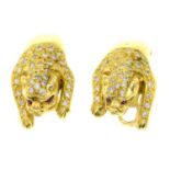 A pair of brilliant-cut diamond panther earrings,