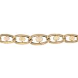 A late Victorian 9ct gold graduated curb-link bracelet with opal cabochon highlights.Stamped