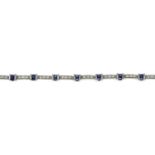 A sapphire and brilliant-cut diamond line bracelet.Estimated total diamond weight 0.50ct.Stamped