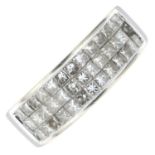 A square-shape diamond three-row dress ring.Total diamond weight 1.13cts, stamped to band.