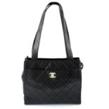 CHANEL - a black quilted leather zip handbag.