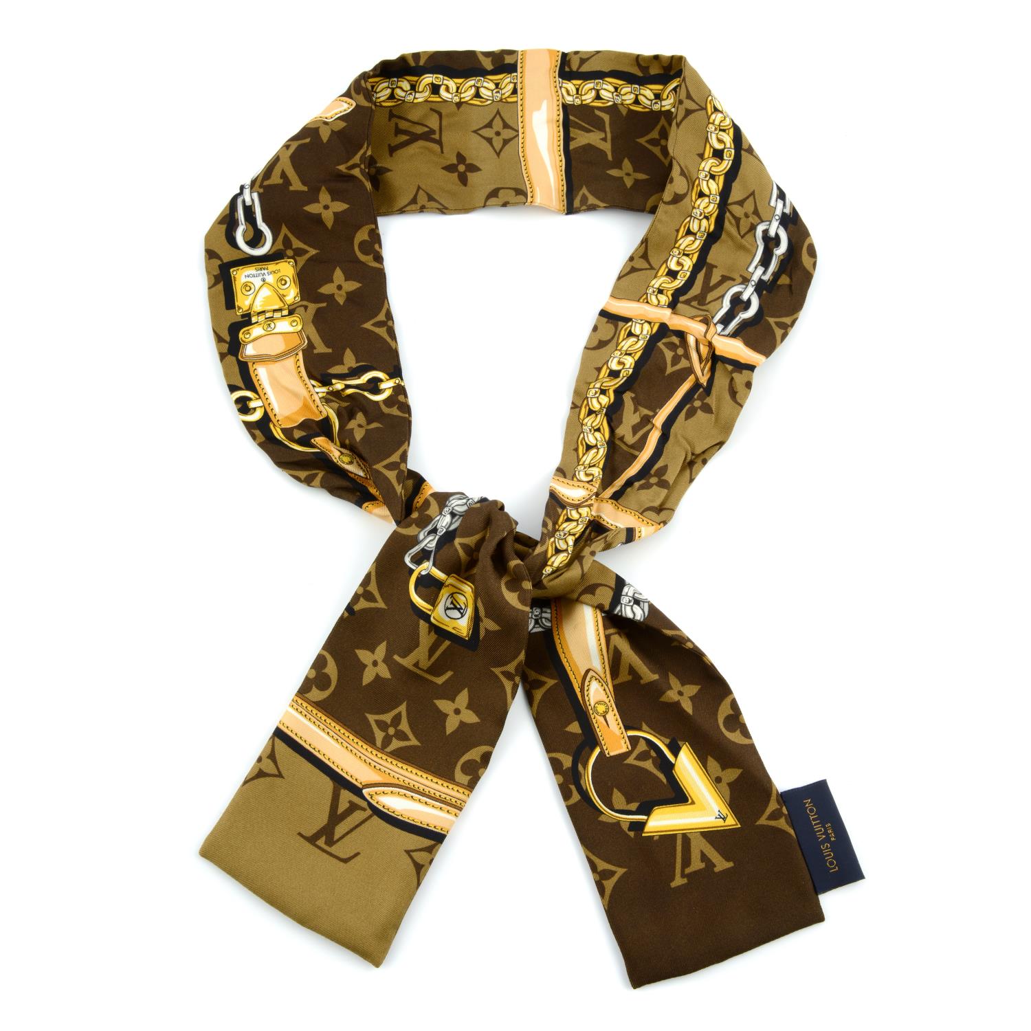 LOUIS VUITTON - a brown Monogram Confidential bandeau scarf.