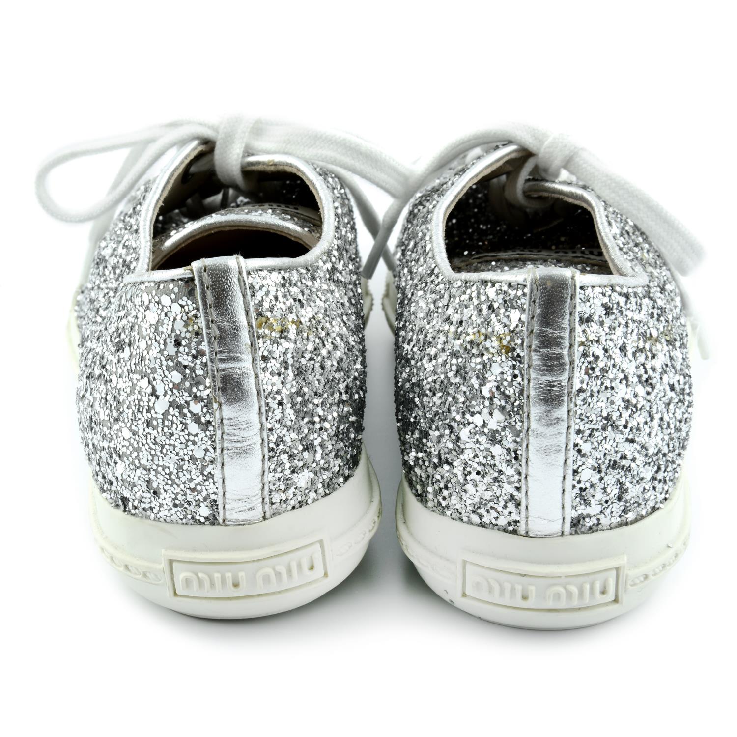 MIU MIU - a pair of silver glitter trainers. - Image 2 of 3