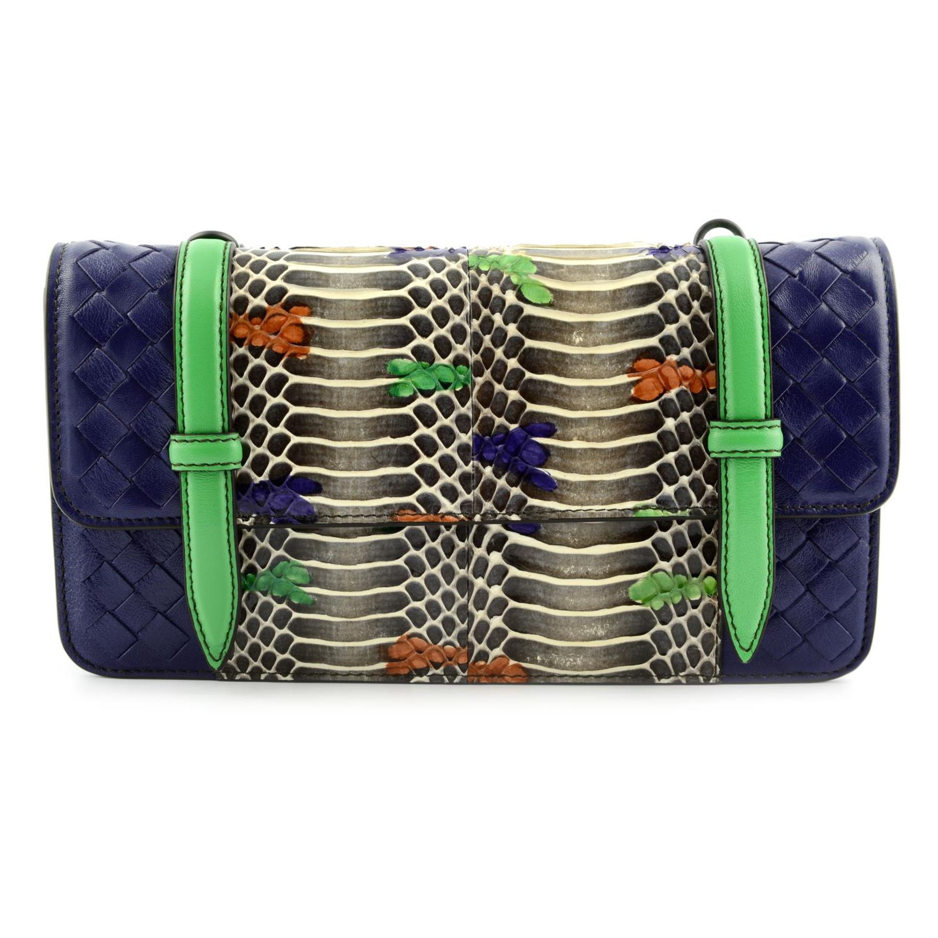 BOTTEGA VENETA - a multicolour Intrecciato leather and python baguette handbag.