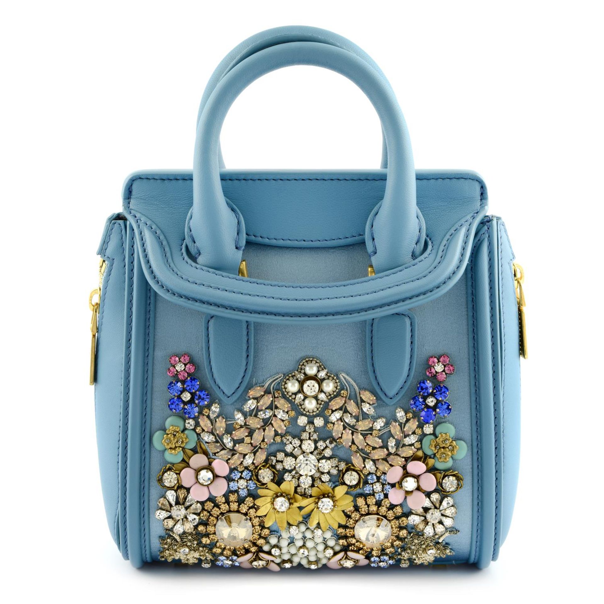 ALEXANDER MCQUEEN - a blue embellished mini Heroine handbag.