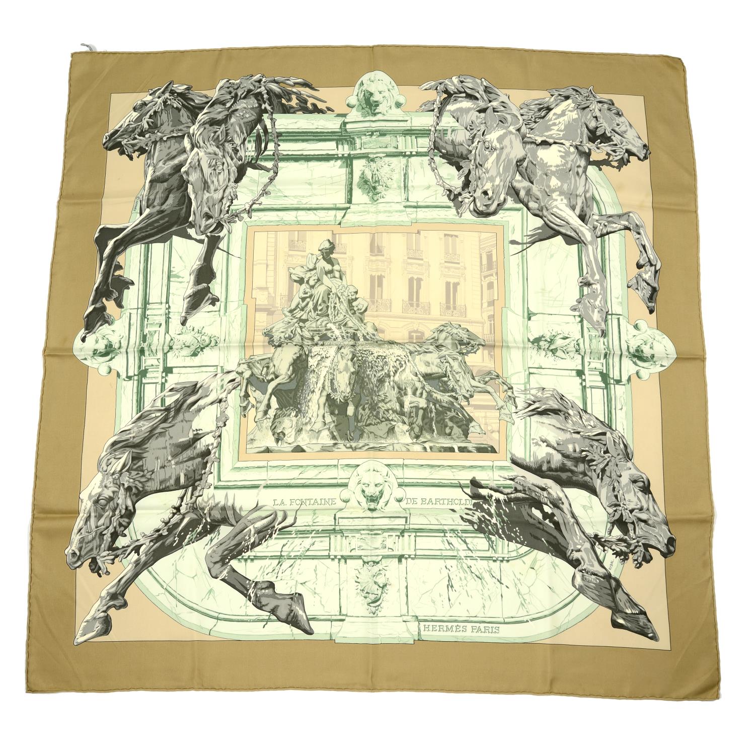 HERMÈS - a 'la Fontaine de Bartholdi' silk scarf.