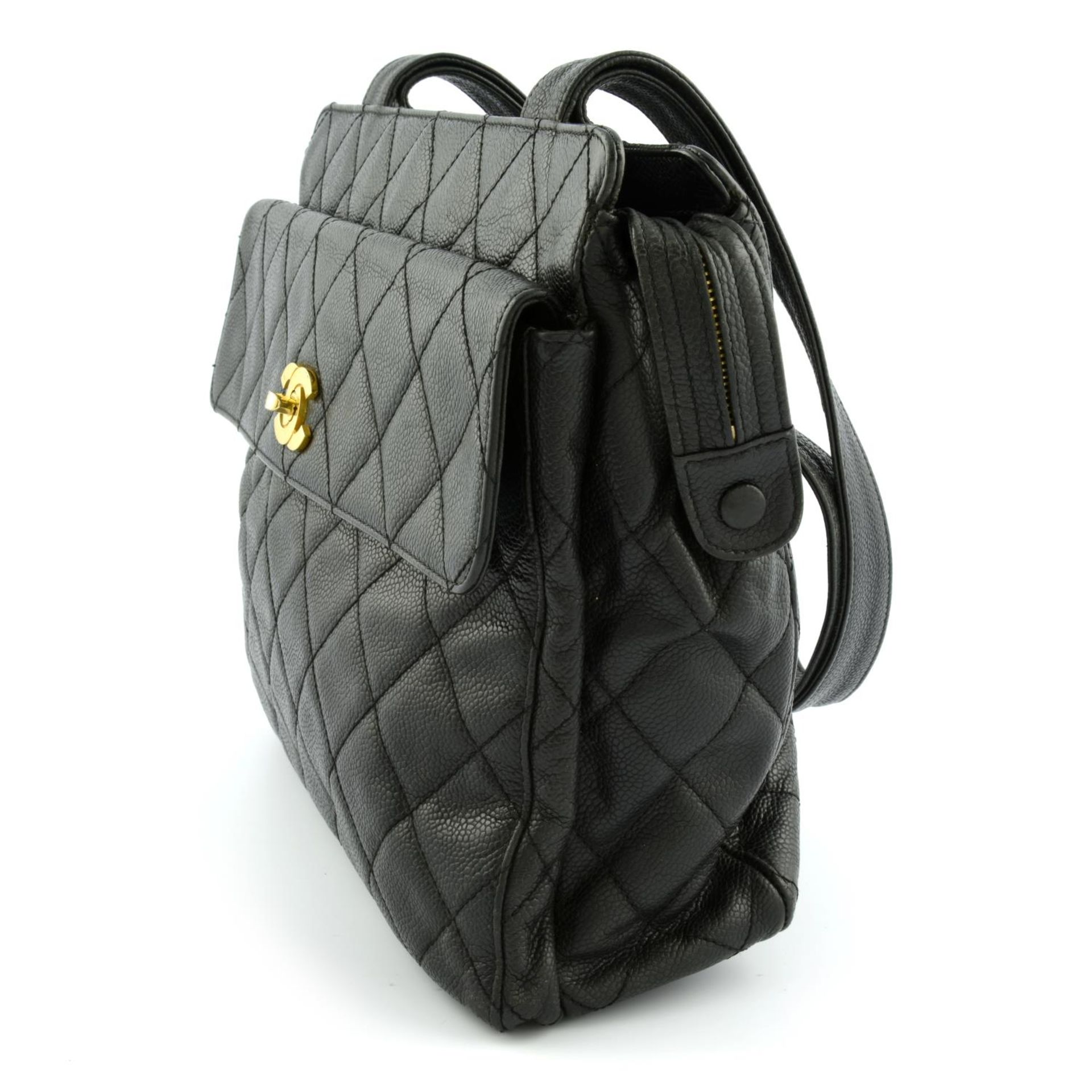 CHANEL - a vintage black caviar leather Petite Shopping Tote handbag. - Image 3 of 6