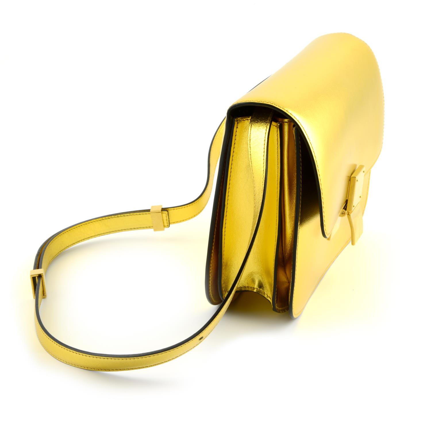 CÉLINE - a metallic gold Box handbag. - Image 4 of 9