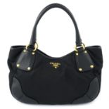 PRADA - a black nylon hobo handbag.