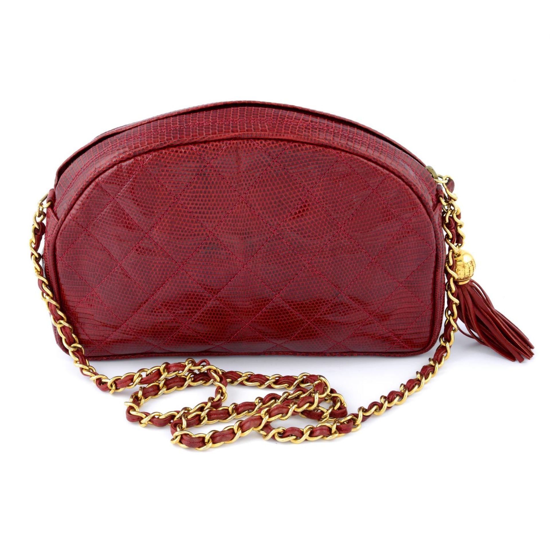 CHANEL - a red lizard skin camera bag. - Bild 2 aus 5