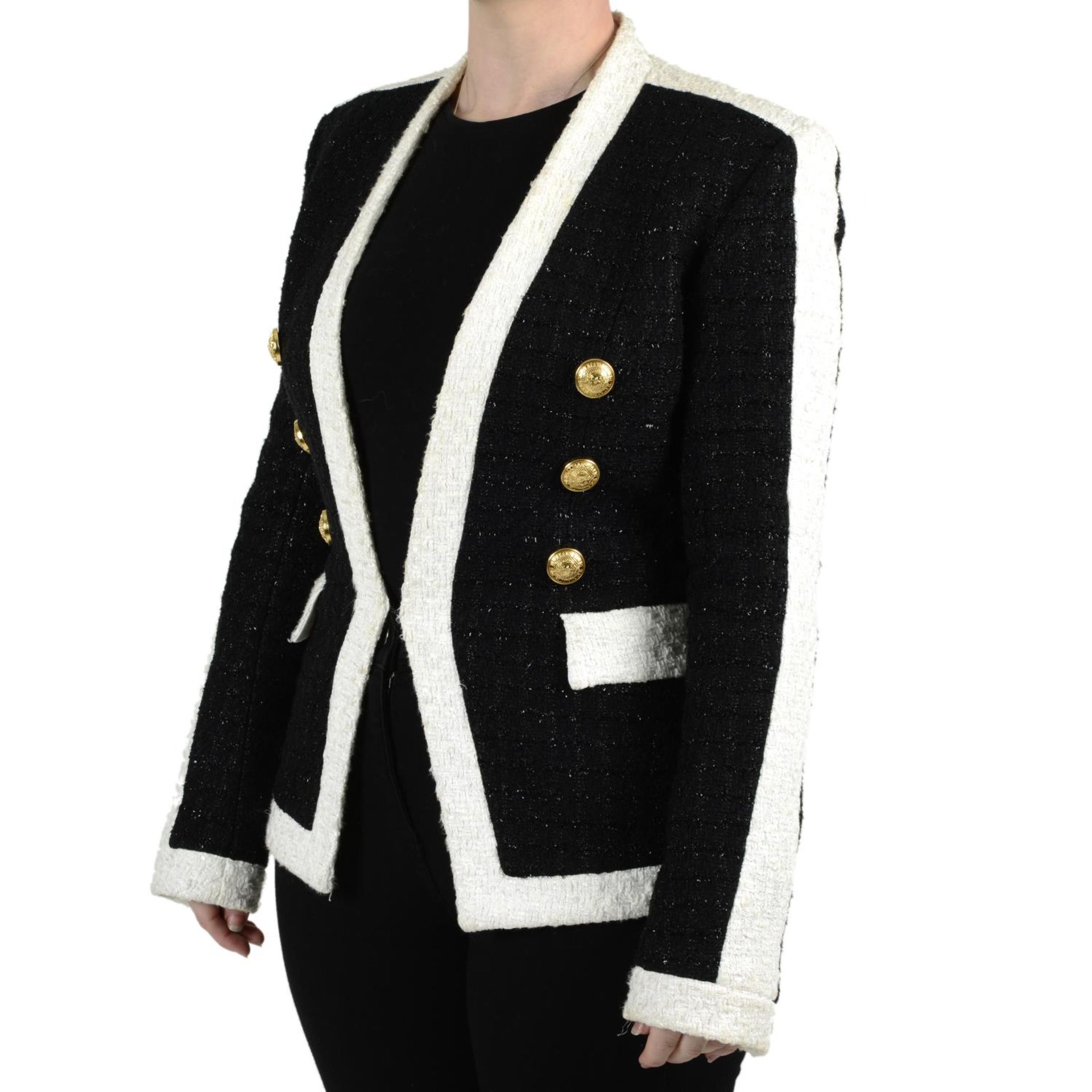 BALMAIN - a black and white tweed blazer. - Image 3 of 4