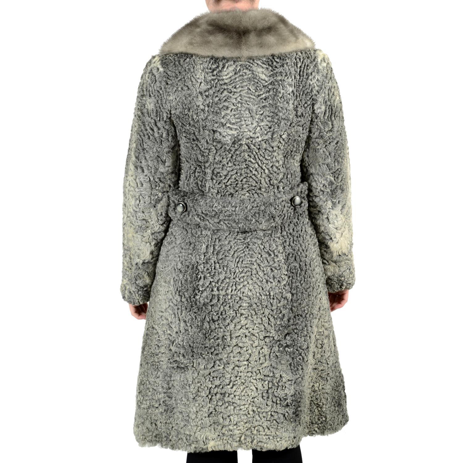 A three-quarter length karakul grey coat with sapphire mink collar and karakul hat. - Image 2 of 4