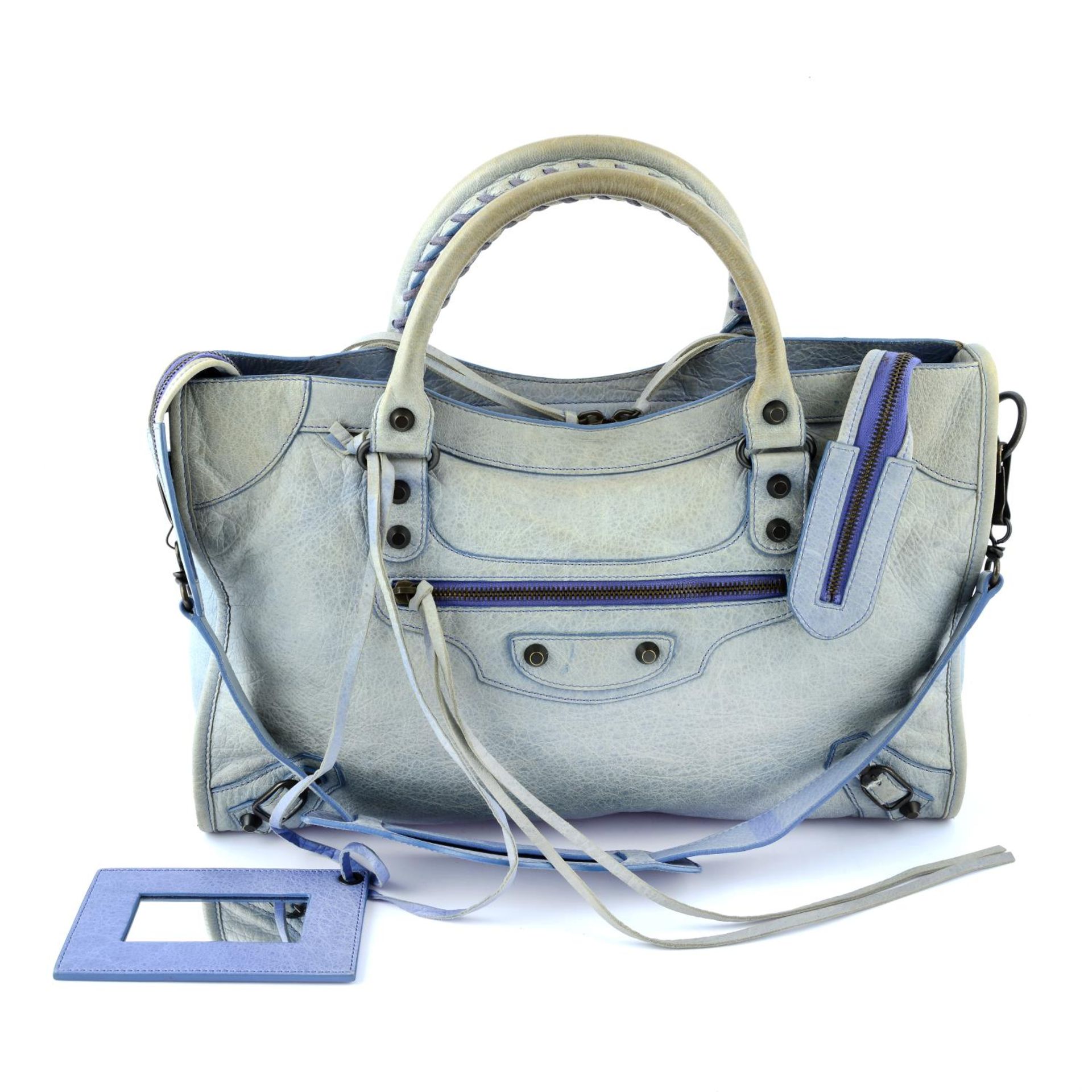 BALENCIAGA - a light blue Classic City handbag.