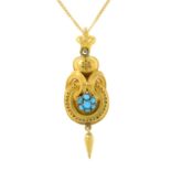 A late 19th century gold turquoise pendant,