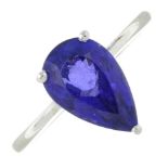 A platinum tanzanite single-stone ring.Tanzanite calculated weight 3.50cts,