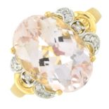 A 9ct gold morganite and diamond dress ring.Morganite calculated weight 5cts,