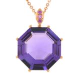 An 18ct gold amethyst pendant,