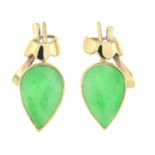 A pair of 9ct gold jade earrings.Length 2cms.