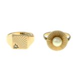 9ct gold diamond signet ring,