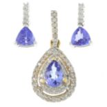 14ct gold pair of tanzanite and diamond earrings,