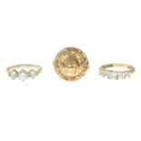 Two 14ct gold cubic zirconia rings, hallmarks for 14ct gold, ring sizes N1/2 and Q1/2, 6.2gms.