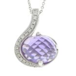 An 18ct gold amethyst and diamond pendant,