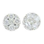 A pair of 18ct gold brilliant-cut diamond cluster stud earrings.Estimated total diamond weight