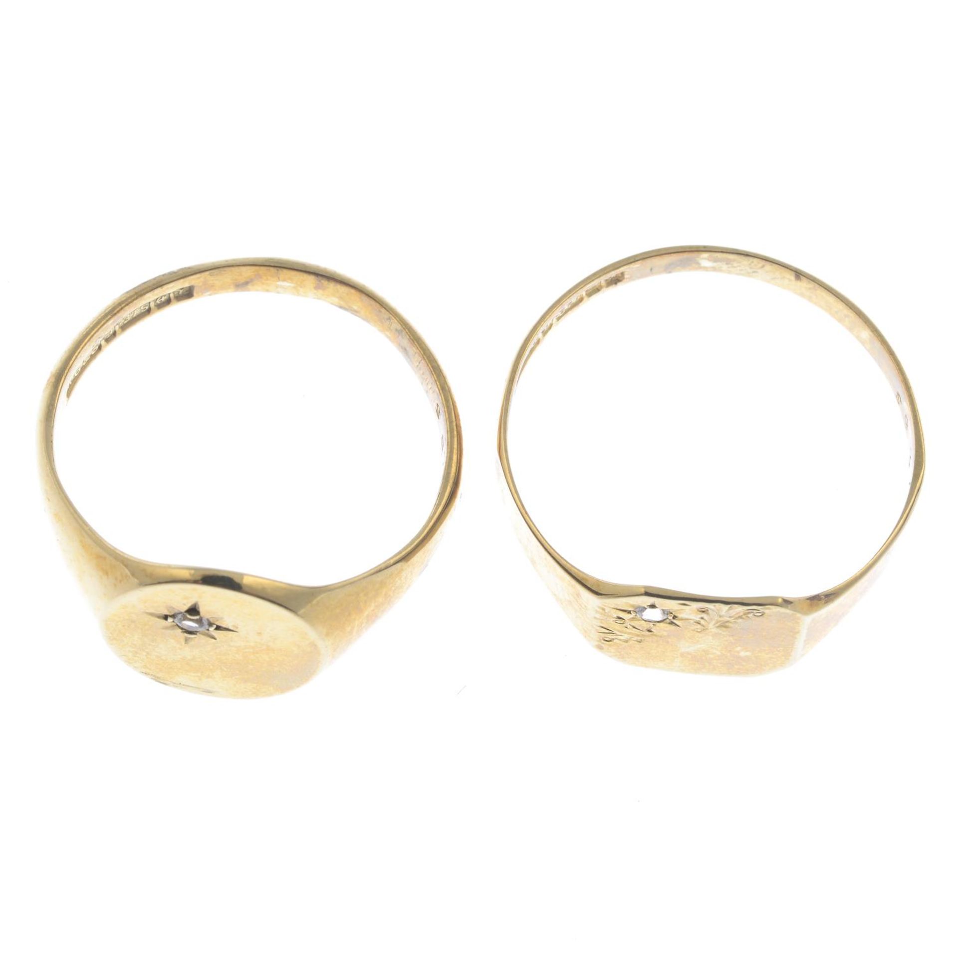 Two gentleman's 9ct gold cubic zirconia single-stone signet rings.Hallmarks for Birmingham, - Image 2 of 2