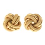 A pair of 9ct gold knot earrings.Hallmarks for London.Length 2.3gms.