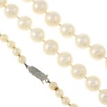 Two cultured pearl necklaces.