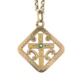 An early 20th century emerald pendant and 9ct gold chain.Chain stamped 9ct.Length of pendant