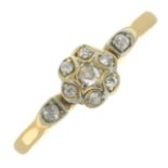 An 18ct gold old-cut diamond cluster ring.Estimated total diamond weight 0.1cts.Stamped 18ct.Ring