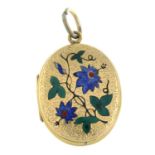 An enamel locket featuring a passion flower motif.Length 4.2cms.