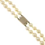 A two strand cultured pearl necklace.