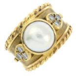 A 9ct gold split pearl and gem set ring.Hallmarks for Sheffield.Ring size M1/2.