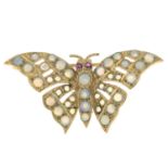 A 9ct gold opal and ruby butterfly brooch.