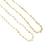 Nine cultured pearl necklaces, two with old-cut diamond clasps.